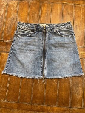 We The Free Light Blue Denim Zip-Front Mini Skirt